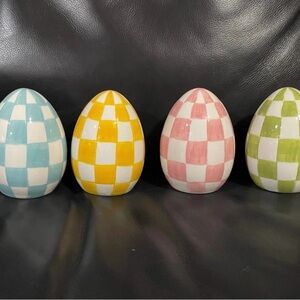 Bunny Boulevard Checkerboard Ceramic EASTER EGGS, Set of 4 - Easter Decor